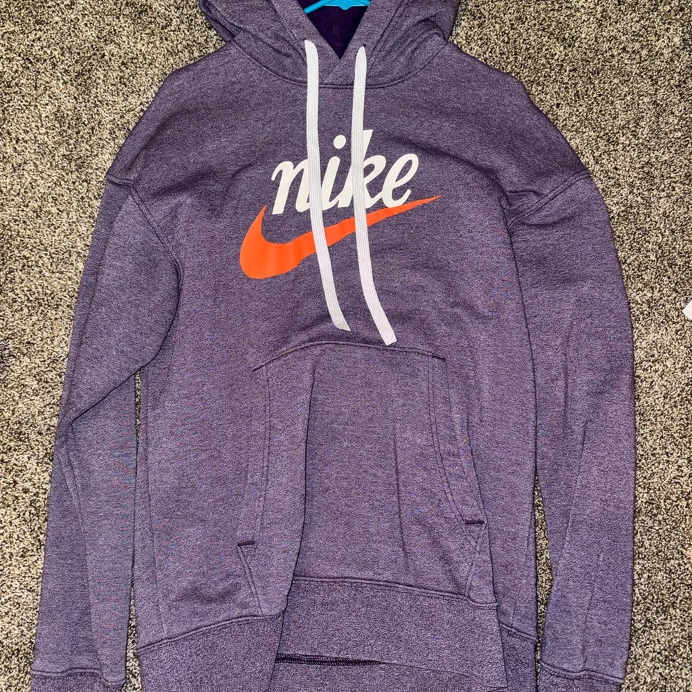 Nike Men's Hoodie in Purple with Red/Orange Swoosh